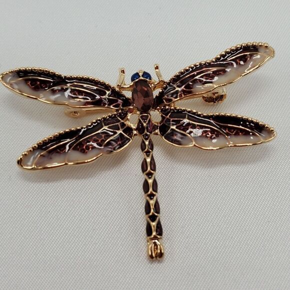 🔹️NWOT Purple & Gold Plated Dragonfly Scarf Pin/Brooch - Picture 5 of 8